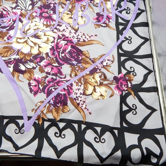 Hermes Scarf Heart Border Floral Print JEKBIR Lettering Grey Violet - Picture 2 of 16